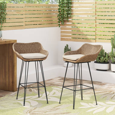 Ballew Wicker Outdoor 29.25 Bar Stool with Cushion